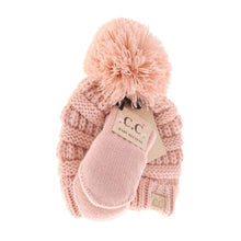  Baby Solid Knit Pom C.C. Beanie with Mitten Set-Indie Pink