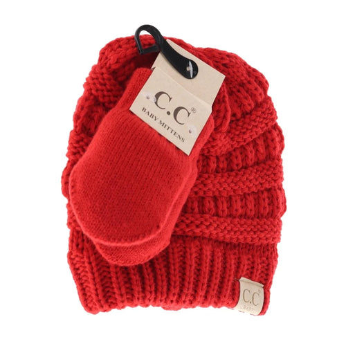 BABY Solid C.C Beanie with Mitten- Red