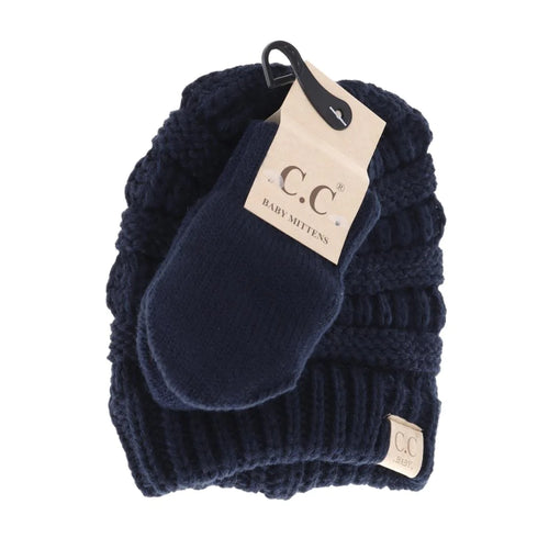 BABY Solid C.C Beanie with Mitten- Navy