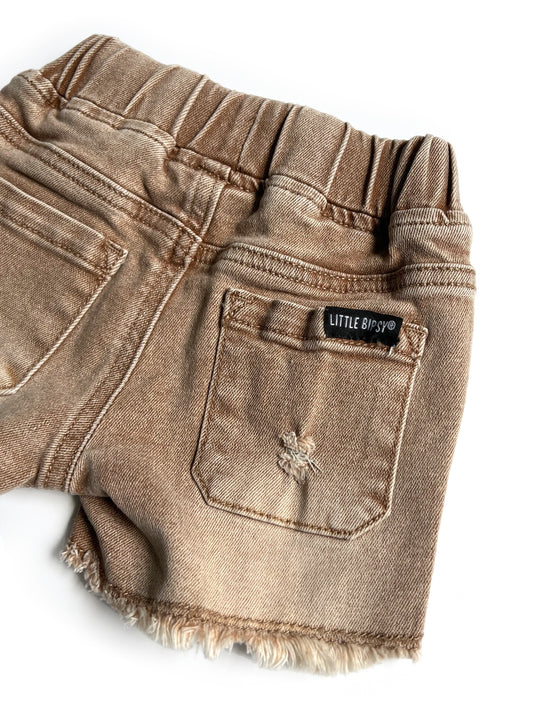 Cut Off Denim Shorts-Camel Wash