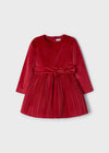 Red Pleated Dress Velvet Dress